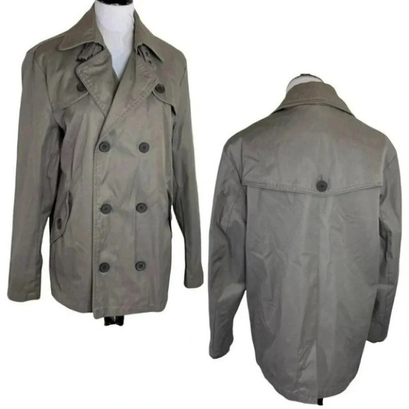 H&M Men’s 42R tan double breasted hip length‎ trench coat